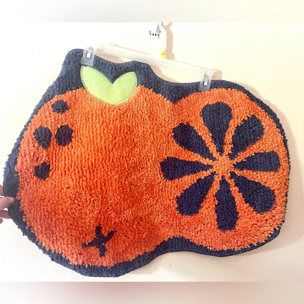 Brand new small orange cartoon fruit blue fluffy bathroom/ kitchen / kids rug.